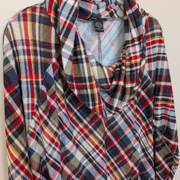 Robert Louis plaid tunic cowl neck handkerchief hem patch pockets EUC Large - Picture 2 of 10
